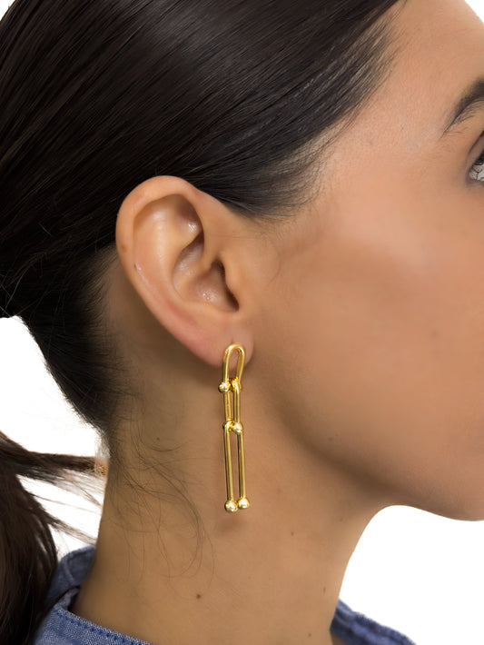 Aretes largos de eslabones baño de oro PUNTO JOYERIA