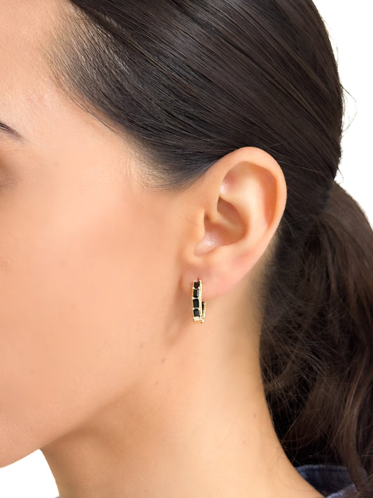 Aretes aro zirconias negras baño de oro PUNTO JOYERIA