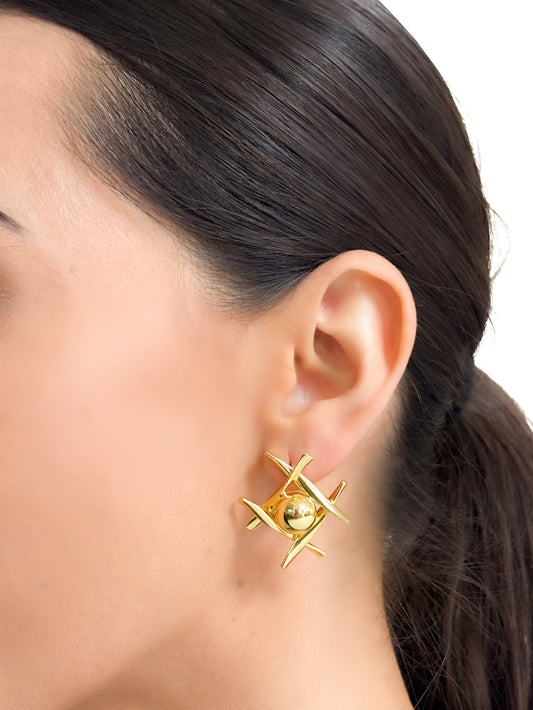Aretes esfera baño de oro PUNTO JOYERIA