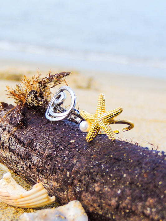 Anillo estrella de mar perla baño de oro PUNTO JOYERIA