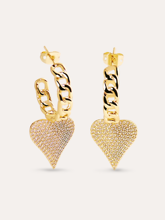 Aretes corazon cadena dorado PUNTO JOYERIA