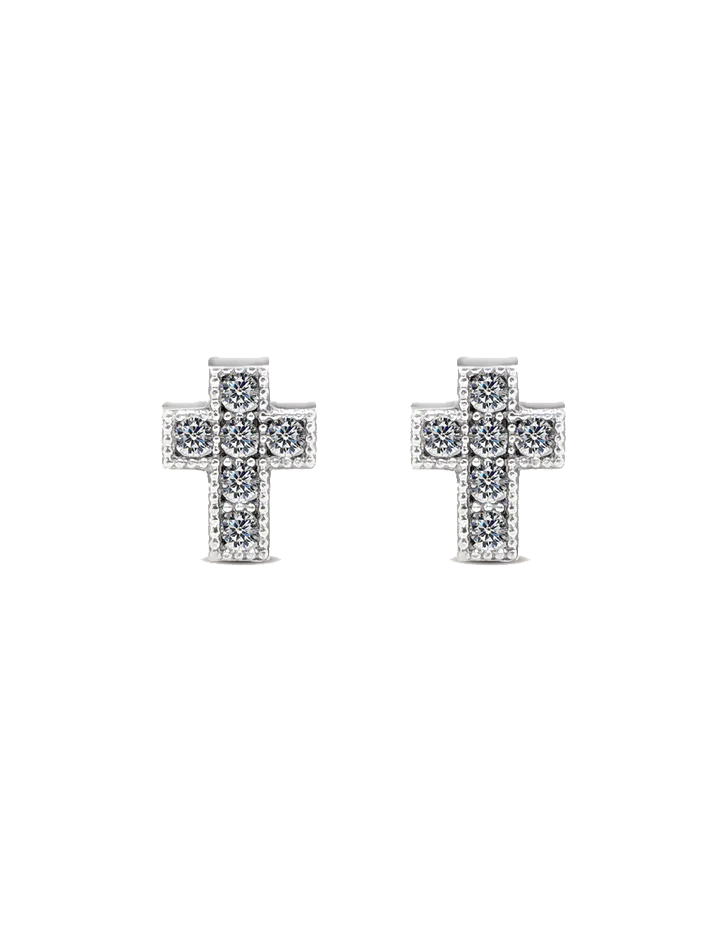 Aretes cruz oro blanco PUNTO JOYERIA