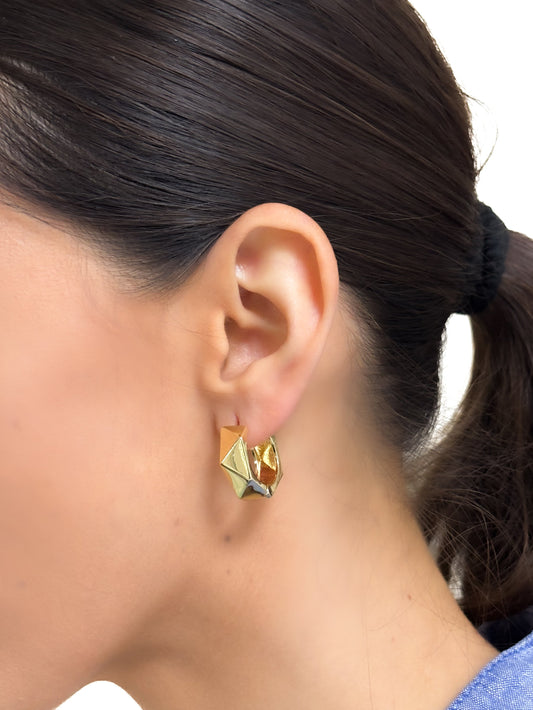 Aretes aro geometricos baño de oro PUNTO JOYERIA