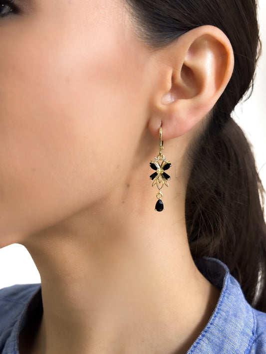 Aretes colgantes zirconias baño de oro PUNTO JOYERIA