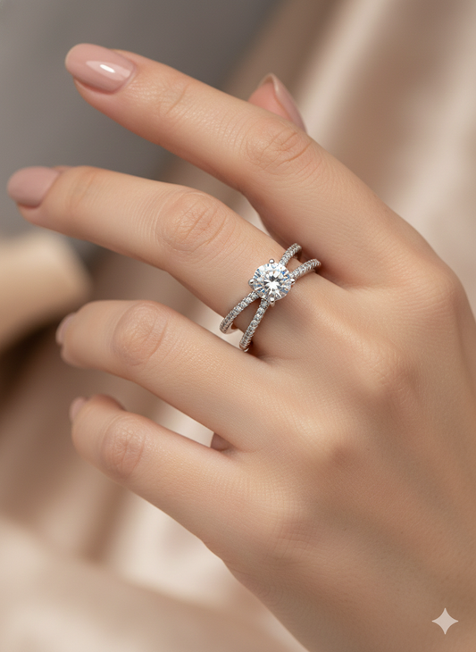 Anillo cruzado zirconias Plata 9.25 PUNTO JOYERIA