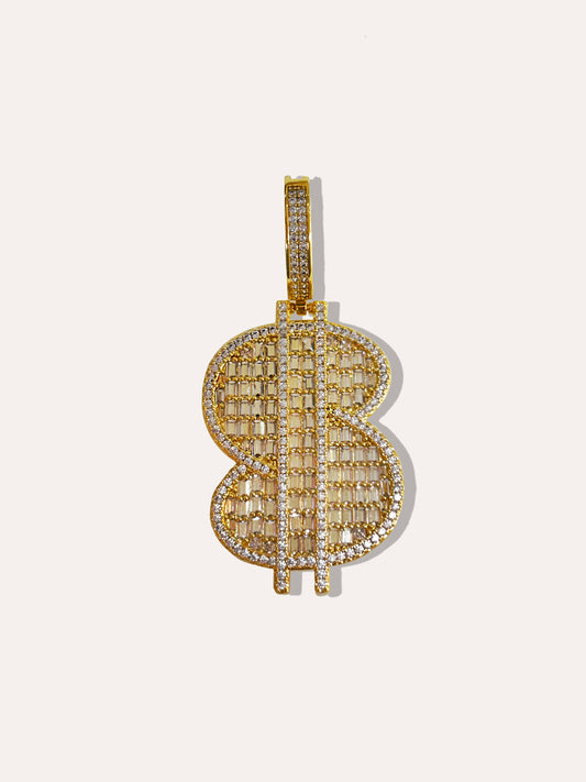 Dije signo de pesos baño de oro con zirconias PUNTO JOYERIA