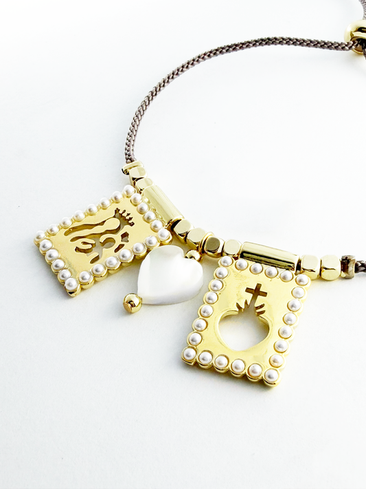 Pulsera ajustable motivos religiosos baño de oro e hilo PUNTO JOYERIA