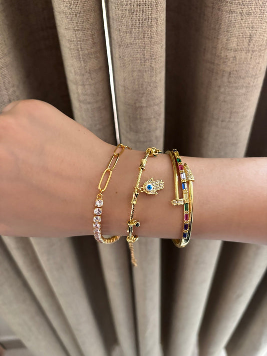 Pulsera zirconias cadena dorada PUNTO JOYERIA