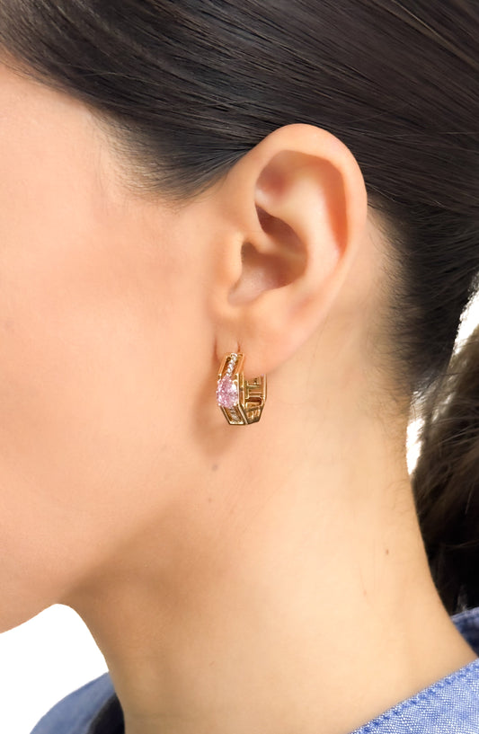 Aretes hoop zirconias rosa PUNTO JOYERIA