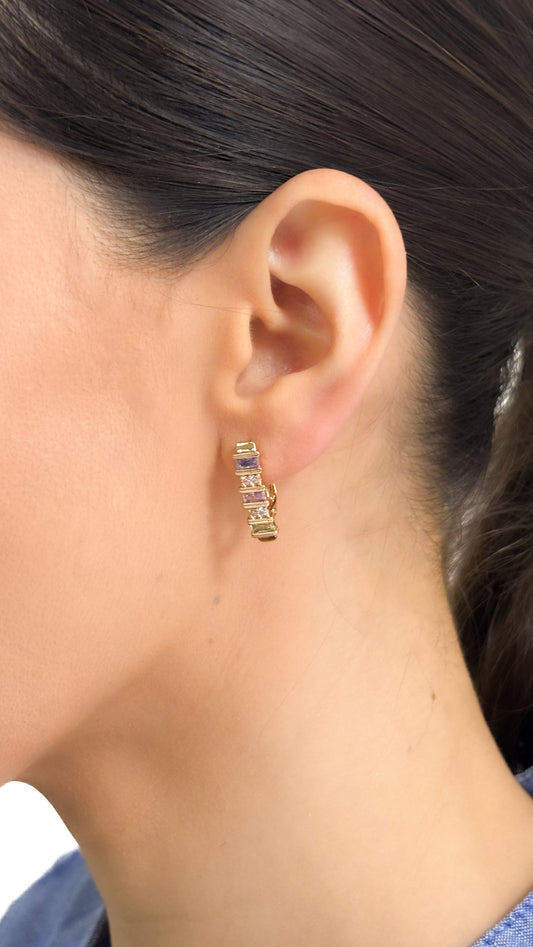 Aretes arracada zirconias multicolor PUNTO JOYERIA