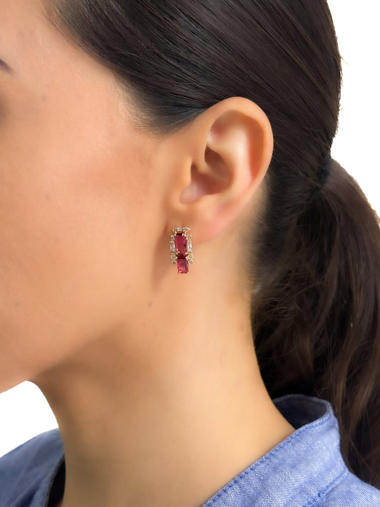 Aretes aro zirconias rojas PUNTO JOYERIA