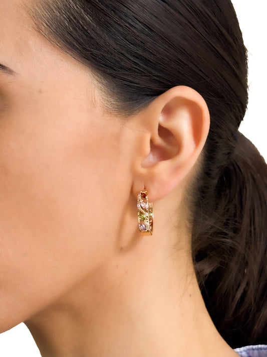 Aretes aro zirconias multicolor PUNTO JOYERIA