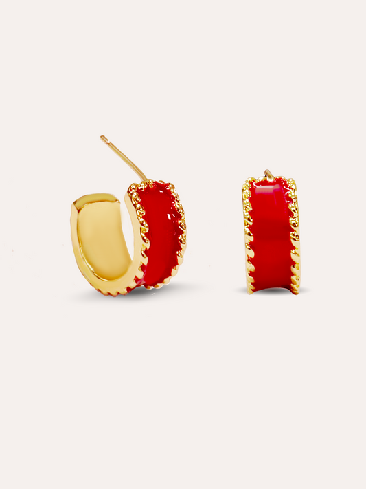 Aretes esmalte rojo baño de oro PUNTO JOYERIA
