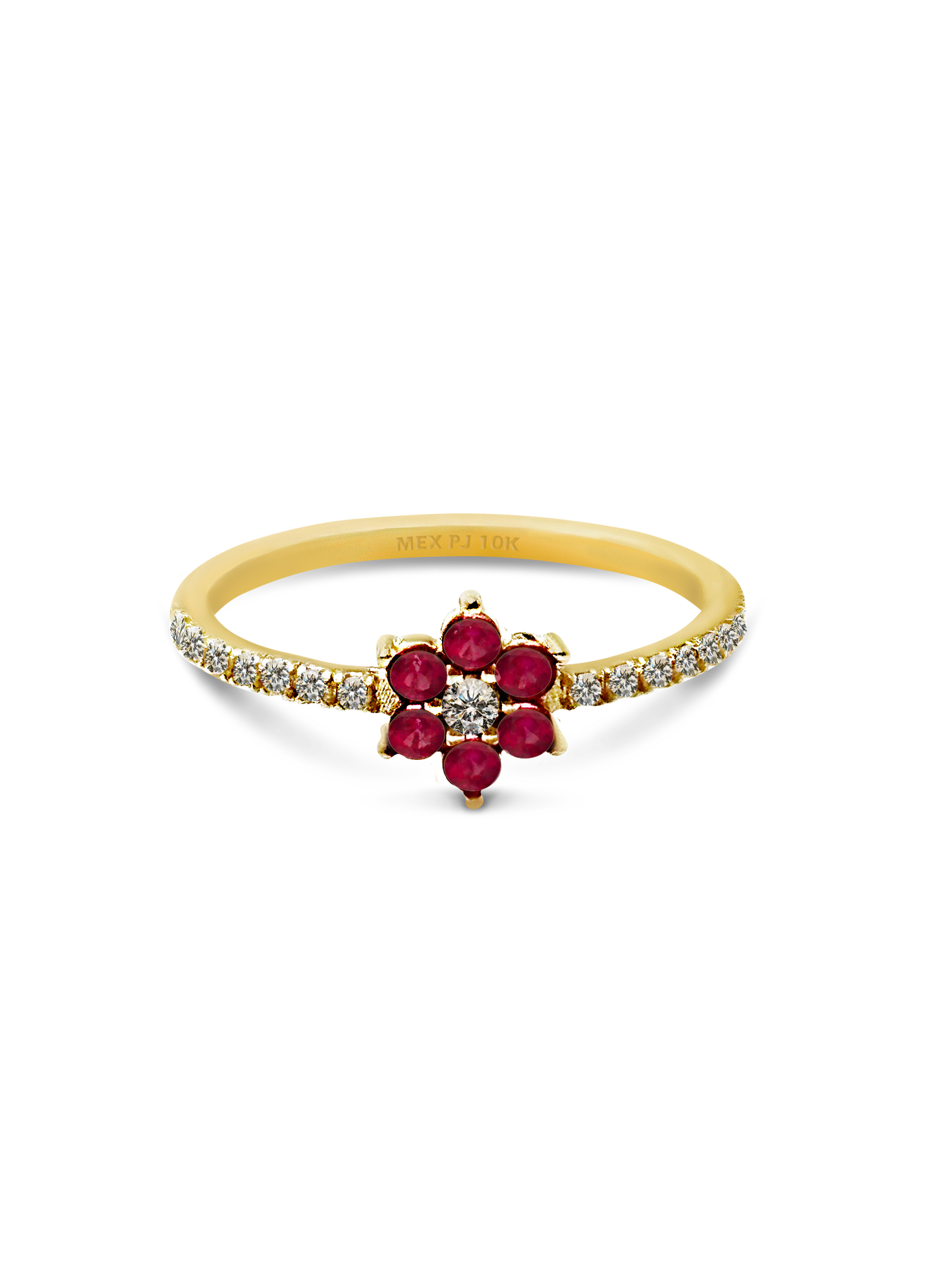 Anillo flor con zirconias suizas en Oro 10k PUNTO JOYERIA