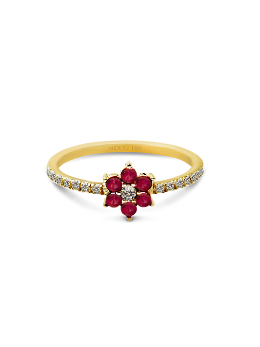 Anillo flor con zirconias suizas en Oro 10k PUNTO JOYERIA