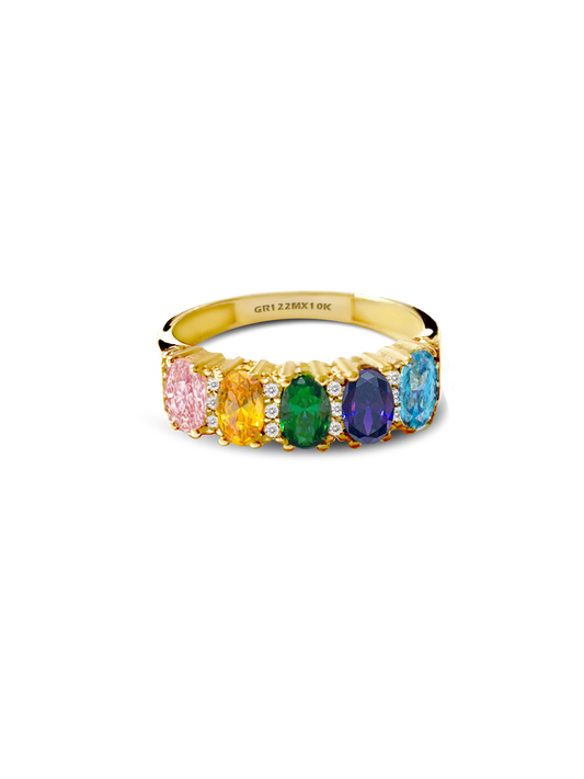 Anillo zirconias suizas multicolor en Oro 10k PUNTO JOYERIA