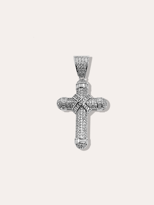 Dije cruz con zirconias baño de rodio PUNTO JOYERIA