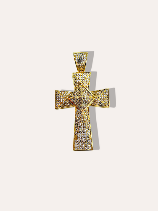 Cruz pavé zirconias baño de oro PUNTO JOYERIA