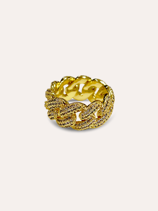 Anillo eslabonez pavé zirconias baño de oro PUNTO JOYERIA