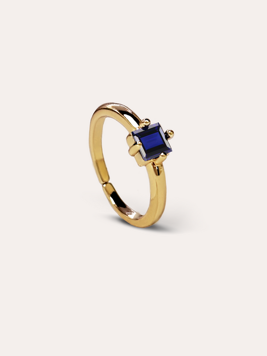 Anillo zirconia azul baño de oro PUNTO JOYERIA