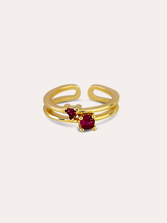 Anillo zirconias burgundy baño de oro PUNTO JOYERIA