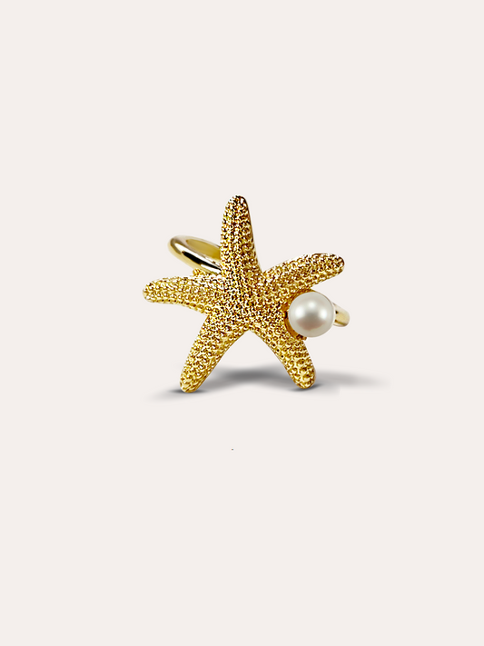 Anillo estrella de mar perla baño de oro PUNTO JOYERIA