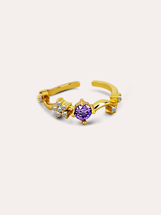 Anillo zirconia morada ajustable baño de oro PUNTO JOYERIA