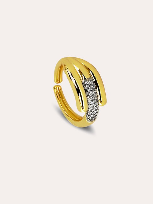 Anillo bitono pavè ajustable baño de oro PUNTO JOYERIA