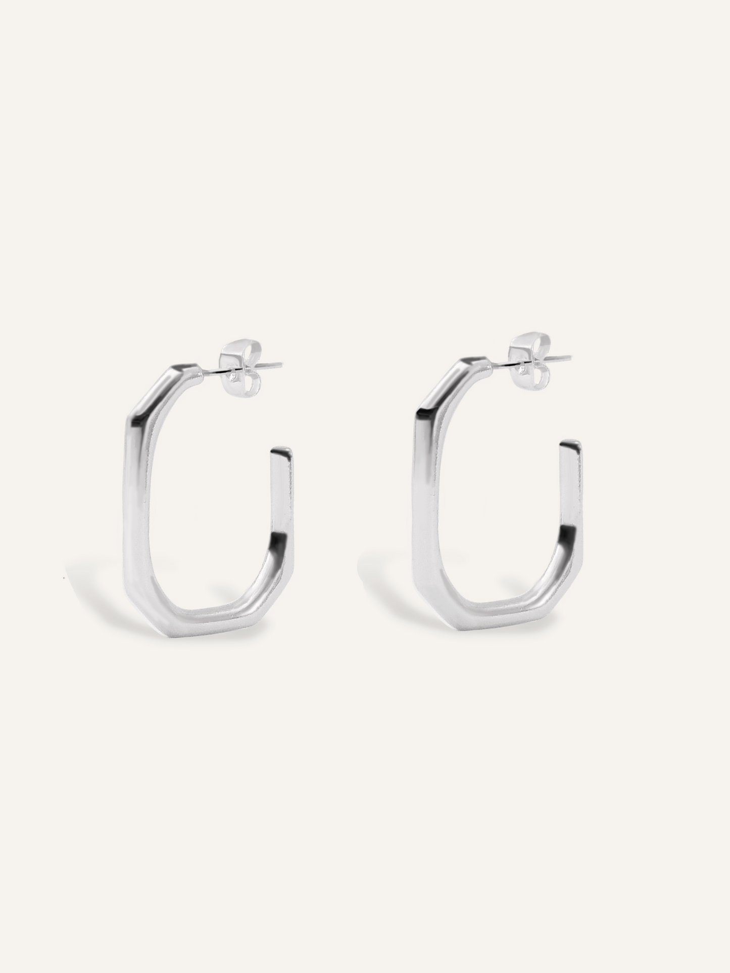 ARETES PLATEADOS ARO OCTAGONAL PUNTO JOYERIA