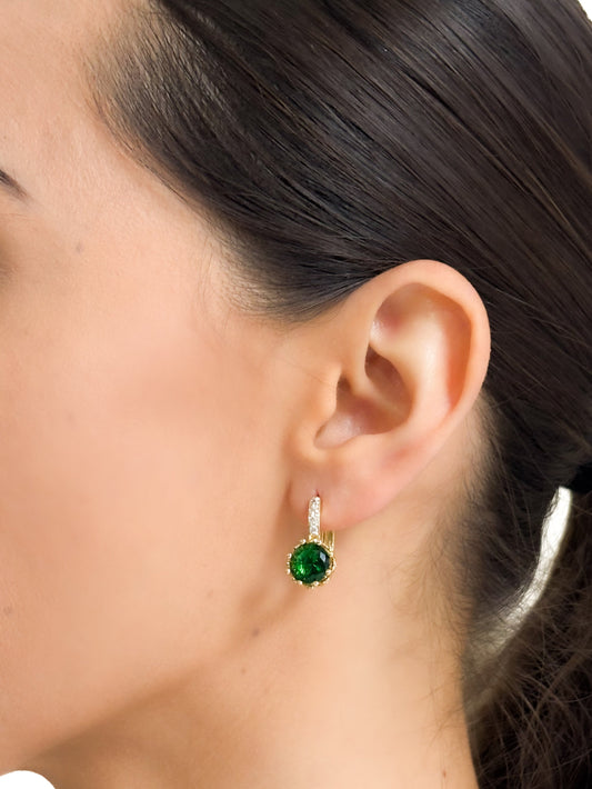 Aretes zirconia verde baño de oro PUNTO JOYERIA