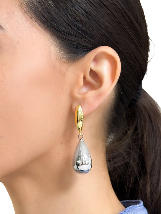 Aretes largos bitono baño de oro PUNTO JOYERIA