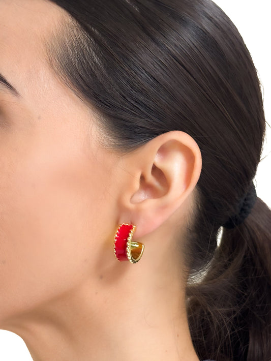 Aretes esmalte rojo baño de oro PUNTO JOYERIA