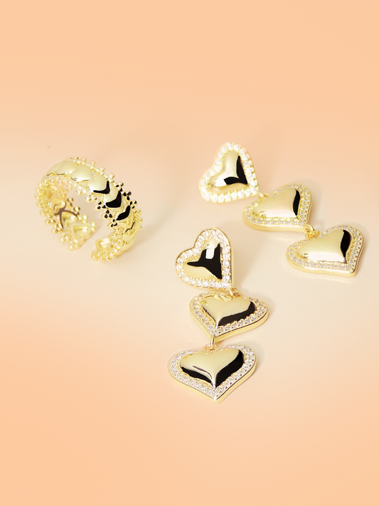 Anillo corazones dorado PUNTO JOYERIA