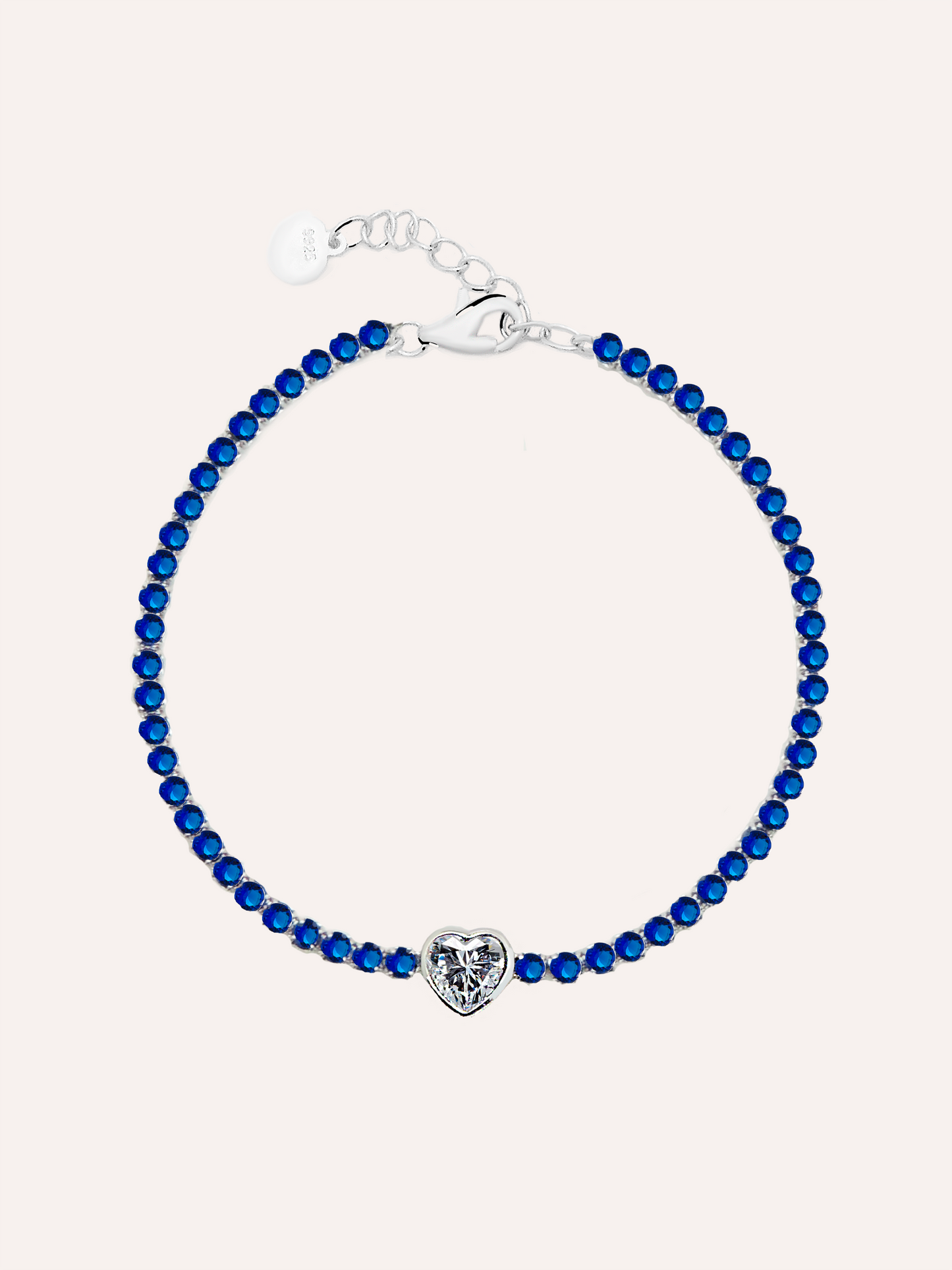 Pulsera zirconias azules corazón plata