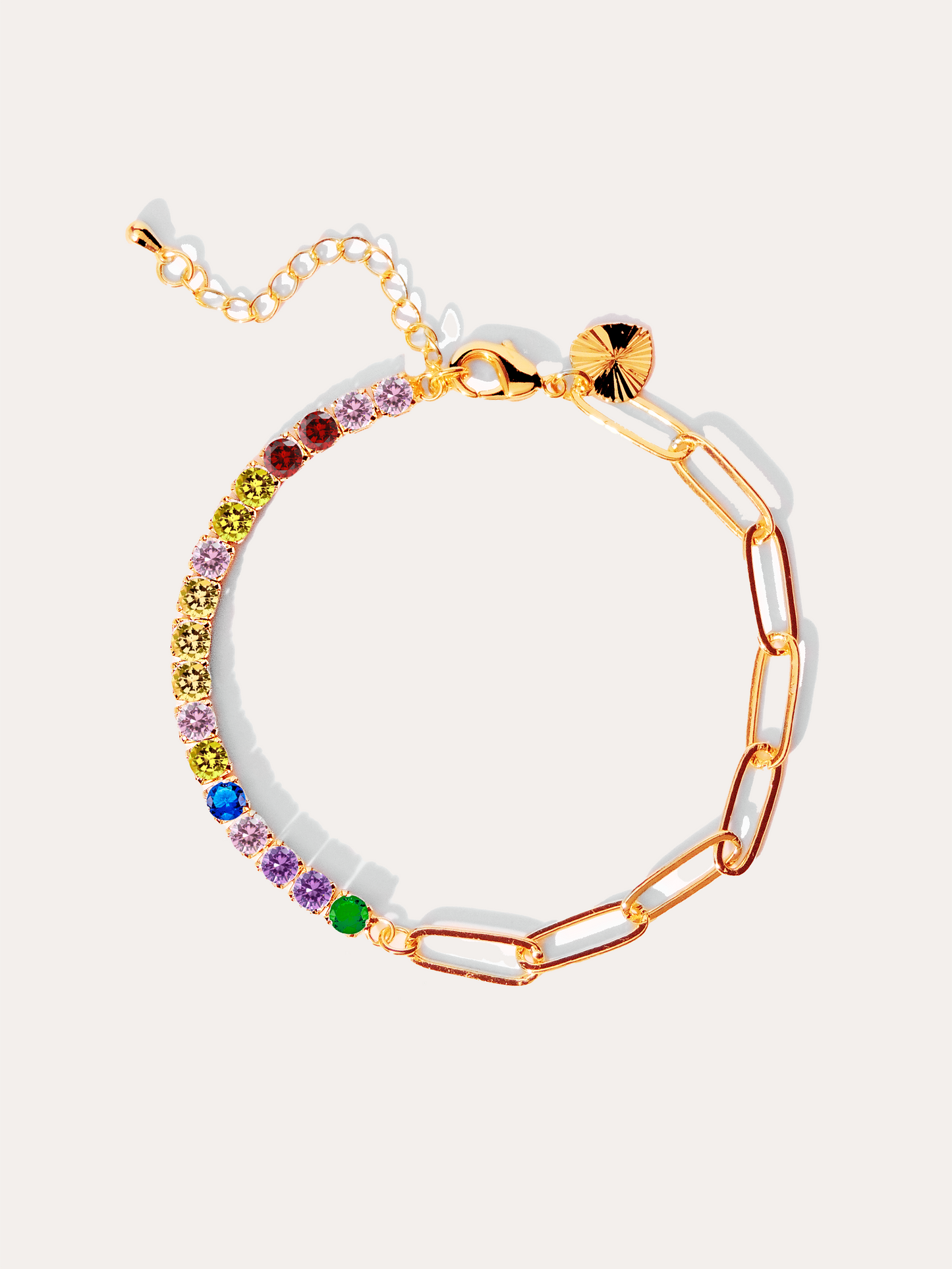 Pulsera zirconias multicolor cadena rosada