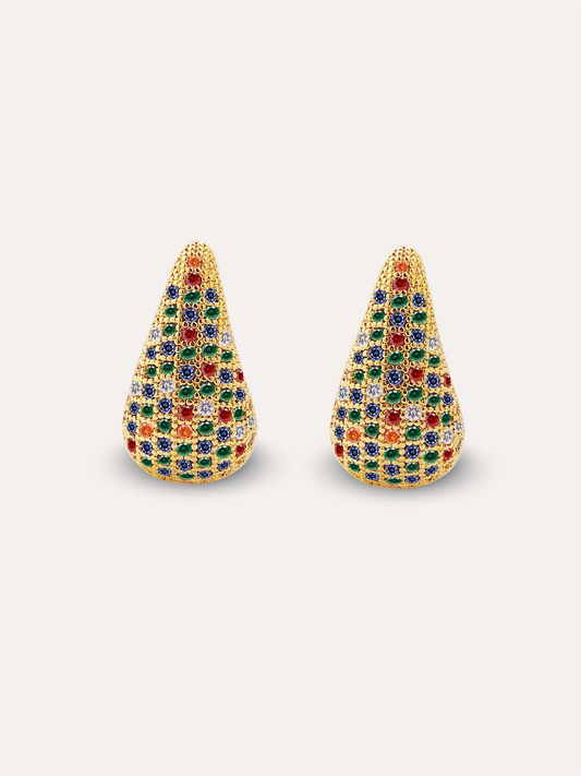 Aretes gota zirconia multicolor dorado