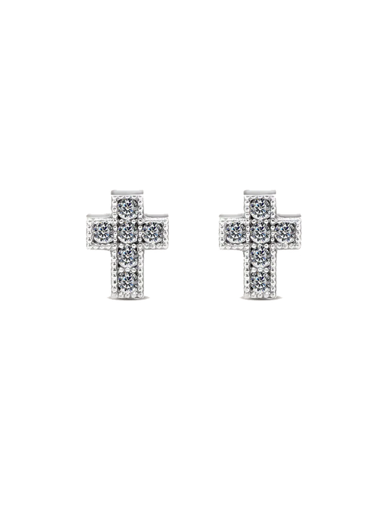 Aretes cruz oro blanco