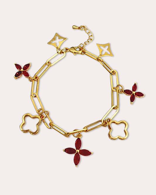 Pulsera flores zirconias baño de oro PUNTO JOYERIA