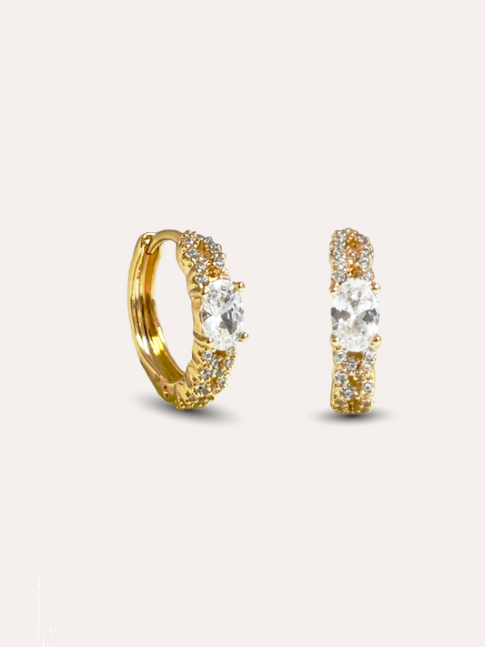 Aretes aro zirconias baño de oro PUNTO JOYERIA