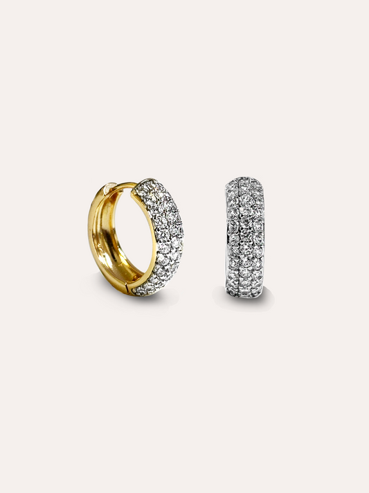 Aretes hoops pavè zirconias baño oro PUNTO JOYERIA