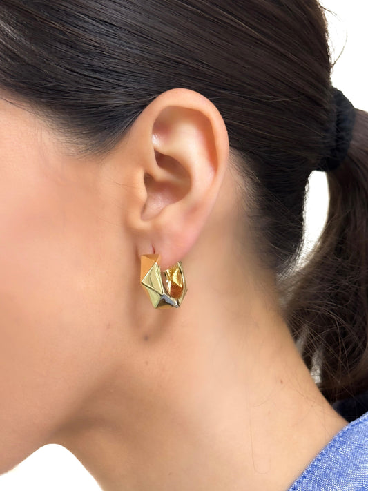 Aretes aro geometricos baño de oro PUNTO JOYERIA