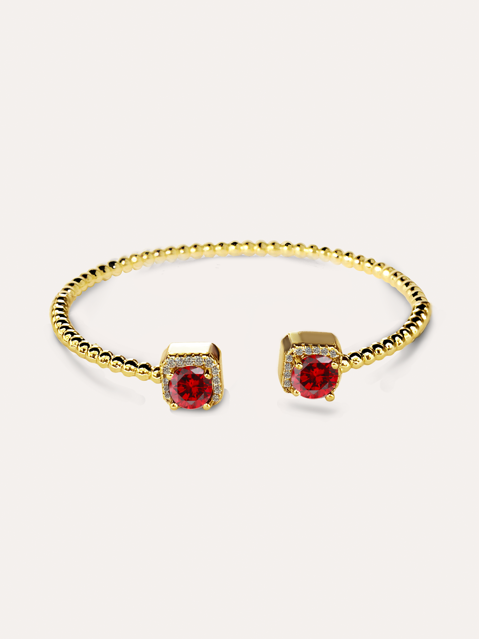 Brazalete maleable zirconias rojas baño de oro PUNTO JOYERIA