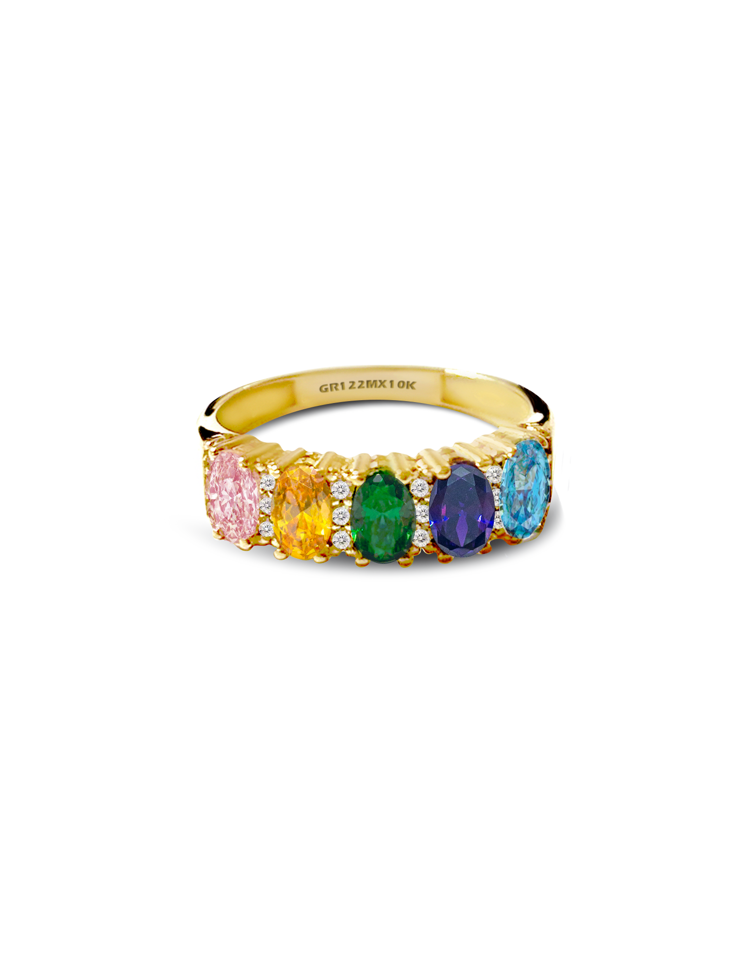 Anillo zirconias suizas multicolor en Oro 10k PUNTO JOYERIA