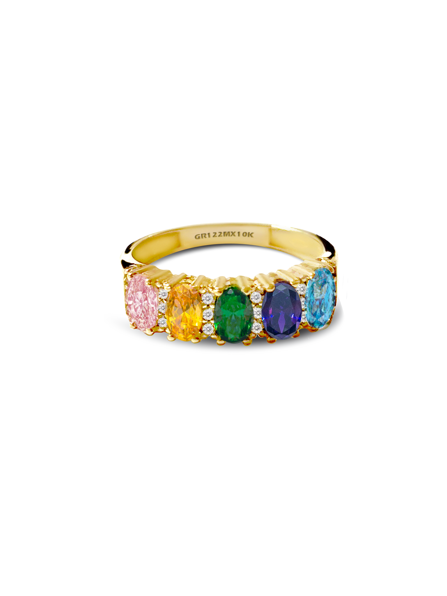 Anillo zirconias suizas multicolor en Oro 10k PUNTO JOYERIA