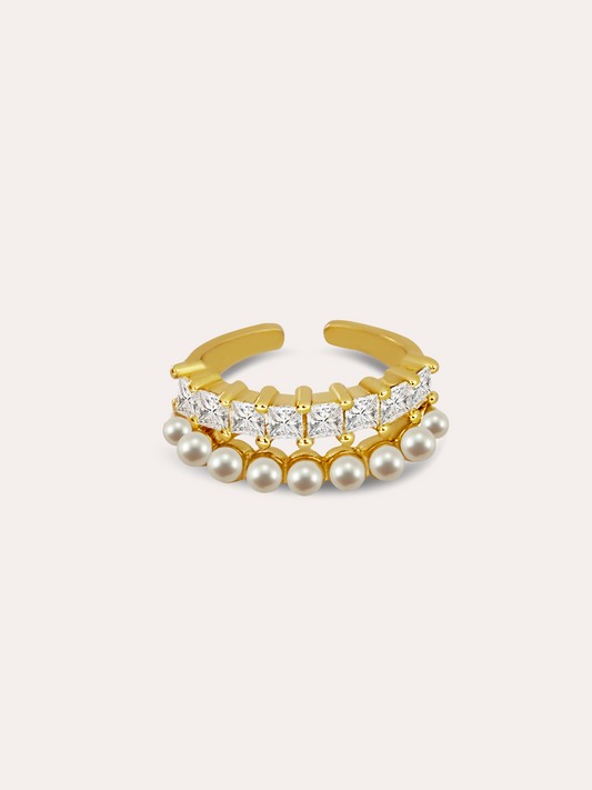 Anillo perlas zirconias baño de oro PUNTO JOYERIA