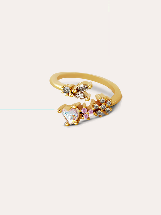 Anillo corazon zirconia tornasol baño de oro PUNTO JOYERIA