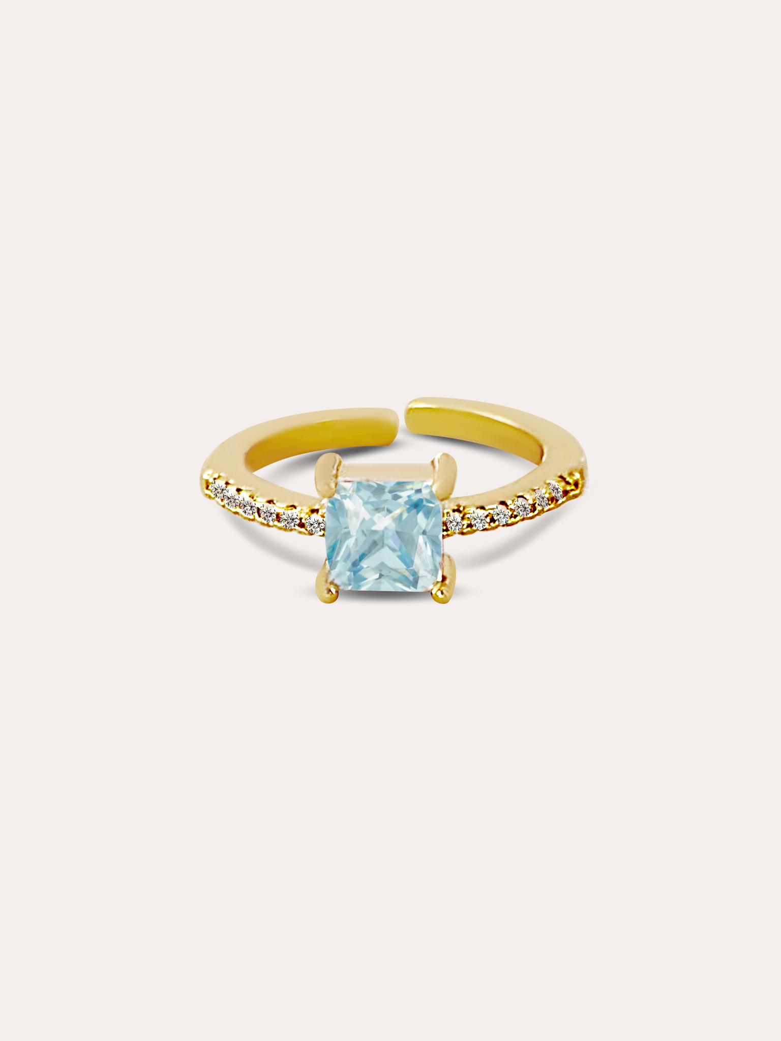 Anillo zirconia aguamarina baño de oro PUNTO JOYERIA
