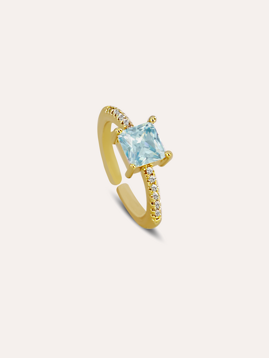 Anillo zirconia aguamarina baño de oro PUNTO JOYERIA