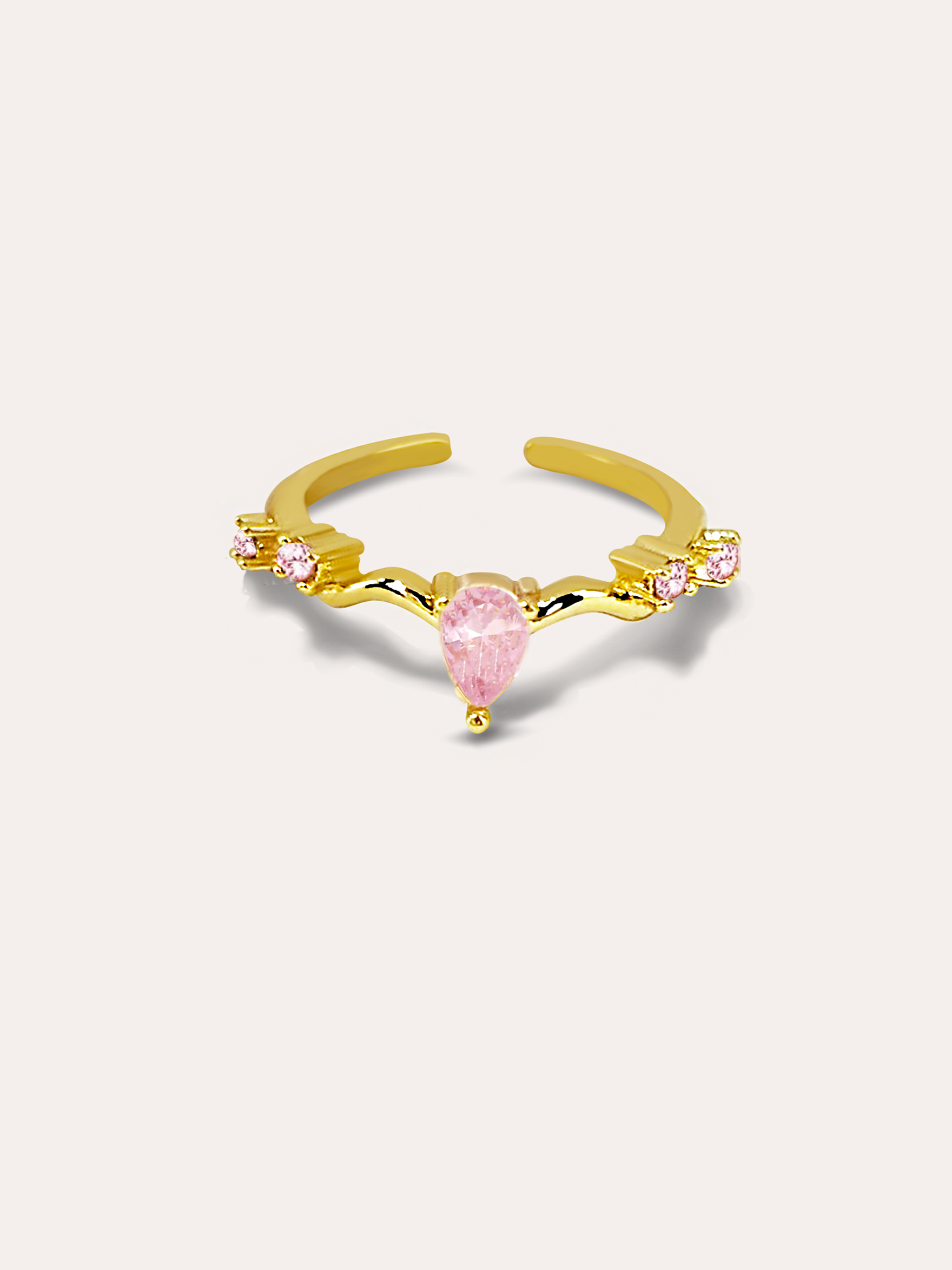 Anillo zirconias rosas ajustable baño de oro PUNTO JOYERIA