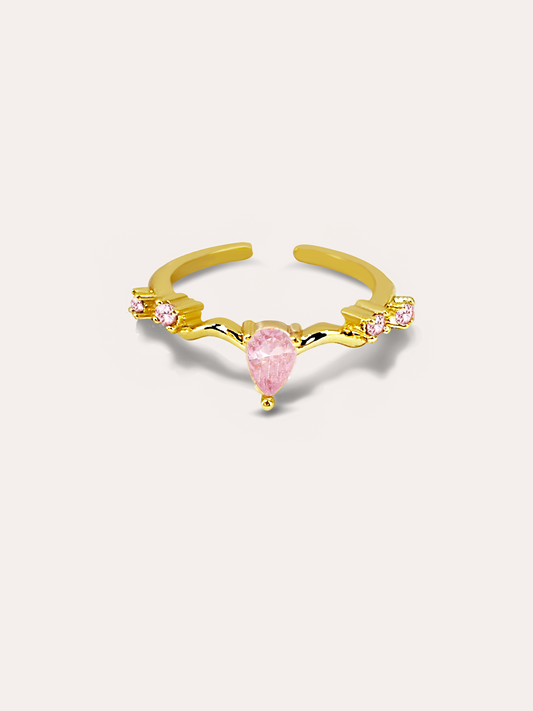 Anillo zirconias rosas ajustable baño de oro PUNTO JOYERIA